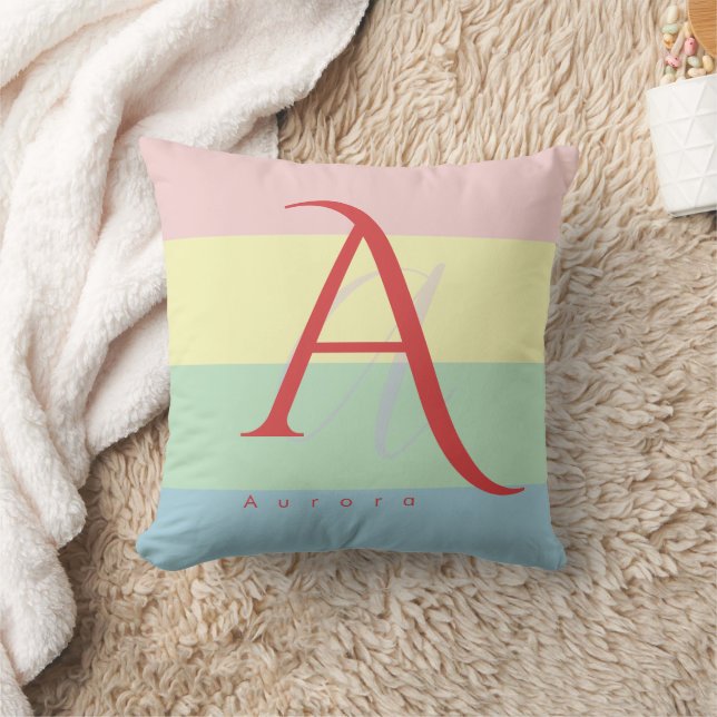 Almofada Bloco de Cores Pastel Modernas Inicial & Nome Pers (Cobertor)