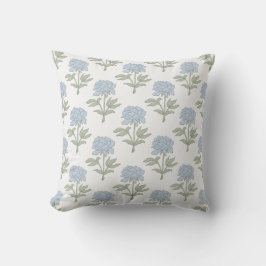 Almofada Bloco de Impressão Floral Peônia Branco Azul Verde