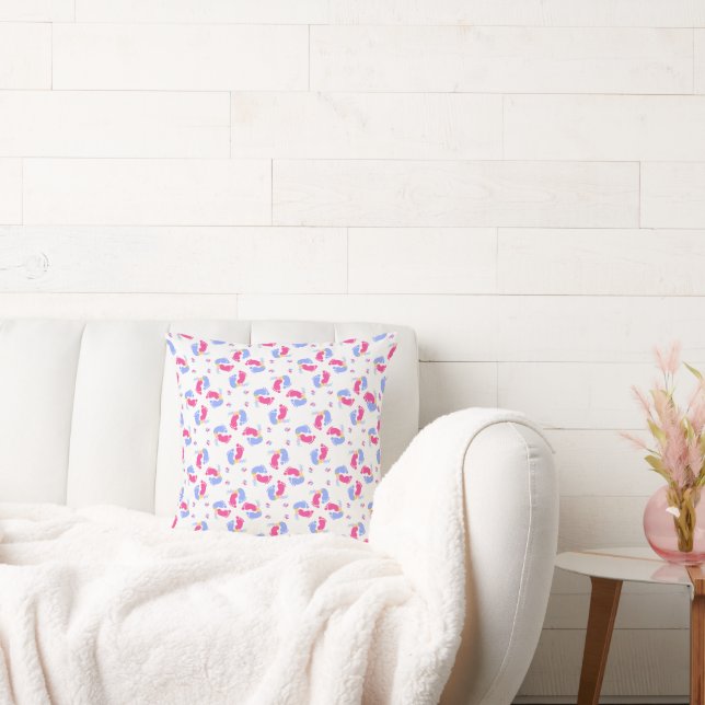Almofada Blocos de Pegadas de Bebê Rosa e Azul Pastel Fofo (Sofá)