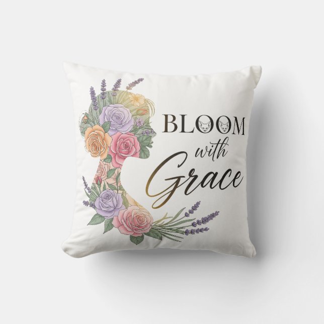 Almofada Bloom com Grace Elegant Floral Woman Silhouette (Frente)