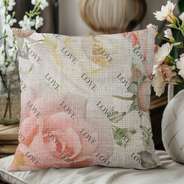 Almofada Blooms of Love: Rosa and White Roses On Linen