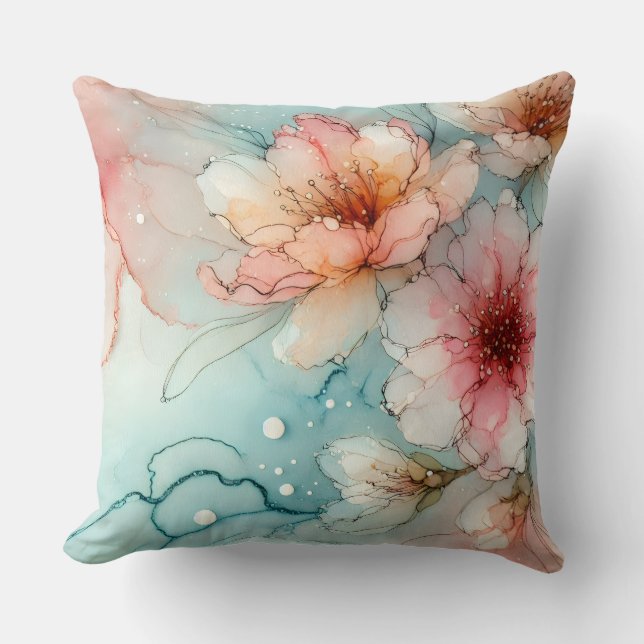 Almofada Blossomas no sangue: um design de tinta a álcool d (Frente)