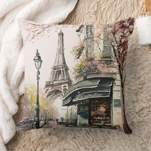 Almofada Blossomo de Cereja Rosa Rosa Eiffel Torre de Paris
