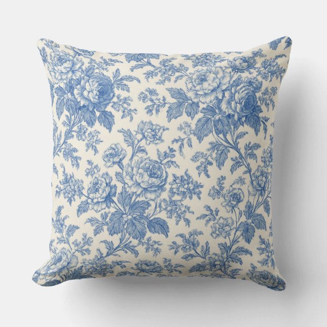 Almofada Blue and Cream Floral Toile de Jouy (Frente)
