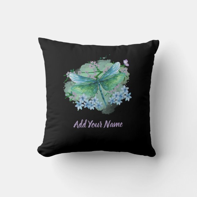 Almofada Blue and Green Dragonfly Throw Pillow (Frente)