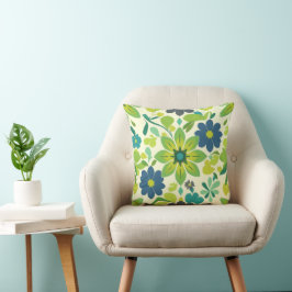 Almofada Blue and Green Floral Square Throw Pillow