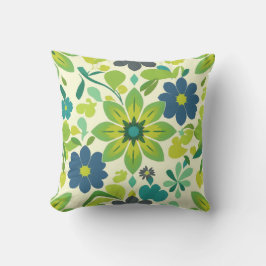 Almofada Blue and Green Floral Square Throw Pillow