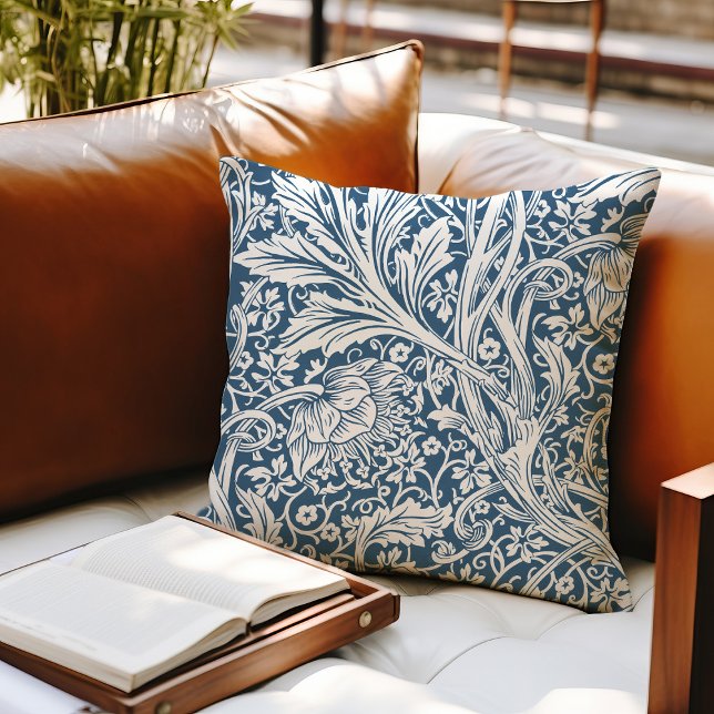 Almofada Blue Arcadia William Morris Hawthorn Leaf Pattern (Criador carregado)
