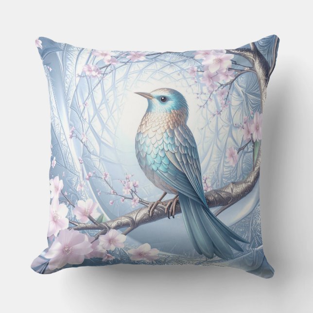 Almofada Blue Bird Floral Throw Pillow (Frente)