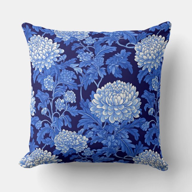 Almofada Blue Black Chinoiserie Peony Floral (Frente)