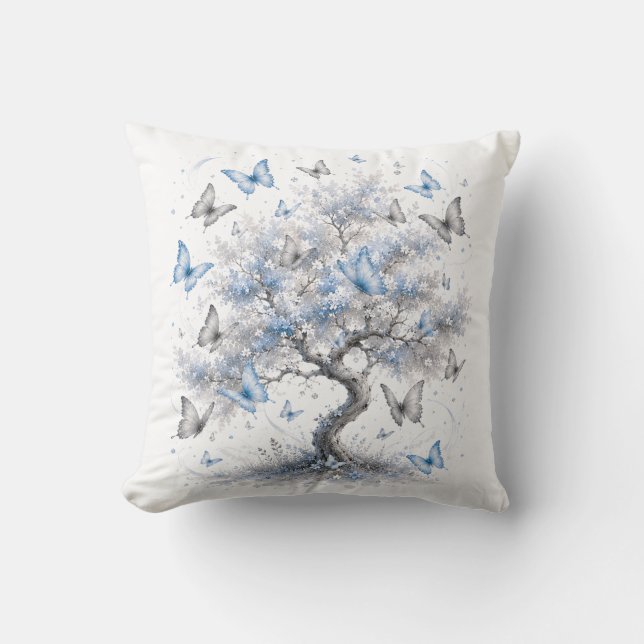 Almofada Blue Butterfly Tree Throw Pillow (Frente)