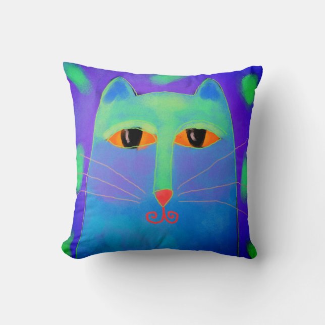 Almofada Blue Cat Abstrato Art (Frente)