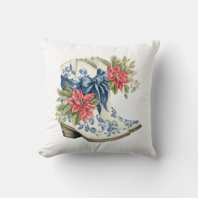 Almofada Blue Chinoiserie Christmas Cowgirl Boots Pillow (Frente)