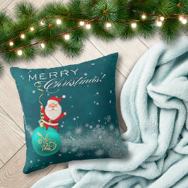 Almofada Blue Christmas Santa Ornament Throw Pillow