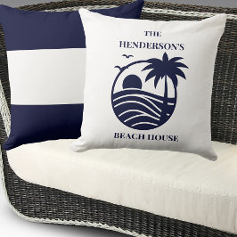 Almofada Blue Coastal Palm Tree Family Name Beach House