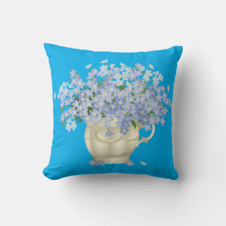 Almofada Blue Decorative Pillow with Forget-Me-Not Bouquet 