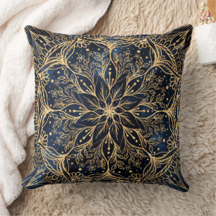 Almofada Blue Dourado Poinsettia Flower Mandala