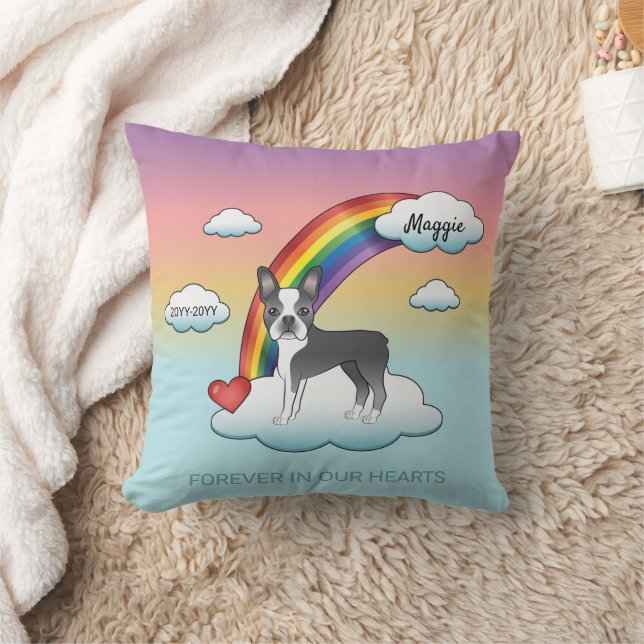 Almofada Blue E Branco Boston Terrier Memorial Arco-Íris (Cobertor)