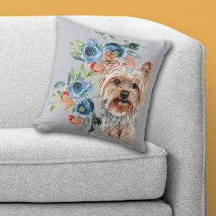 Almofada Blue Floral Buquê Yorkshire Terrier