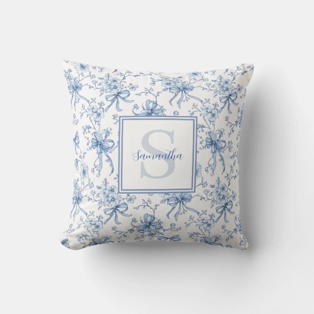 Almofada Blue Floral French Toile Monogram Name (Frente)