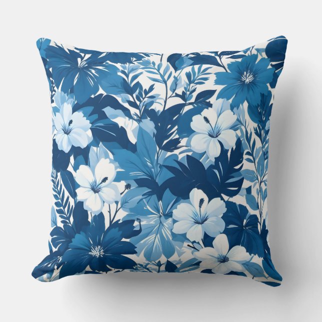 Almofada Blue Floral Pattern Decorative Throw Pillow (Frente)