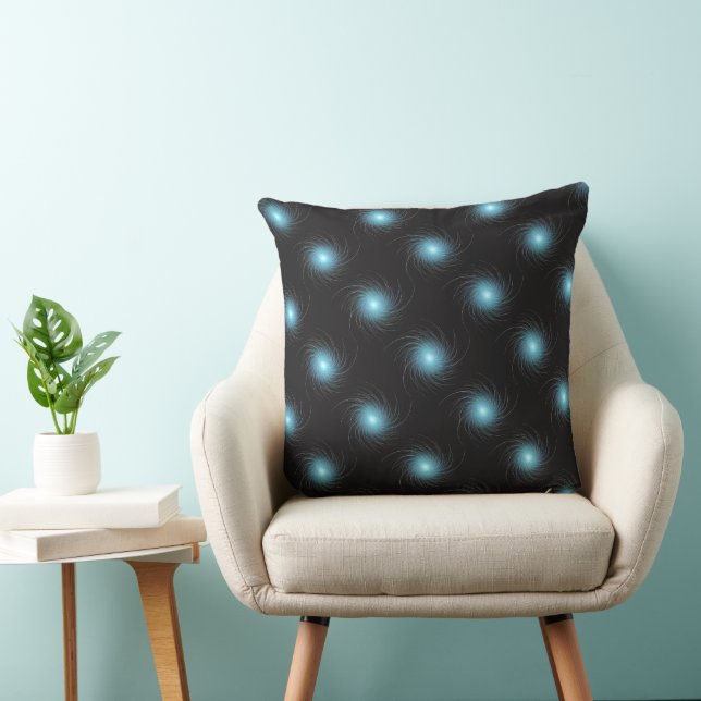 Almofada Blue Fractal Cosmic Swirl on Black Pattern (Cadeira)