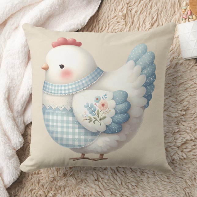 Almofada Blue Gingham Cottage Hen (Cobertor)