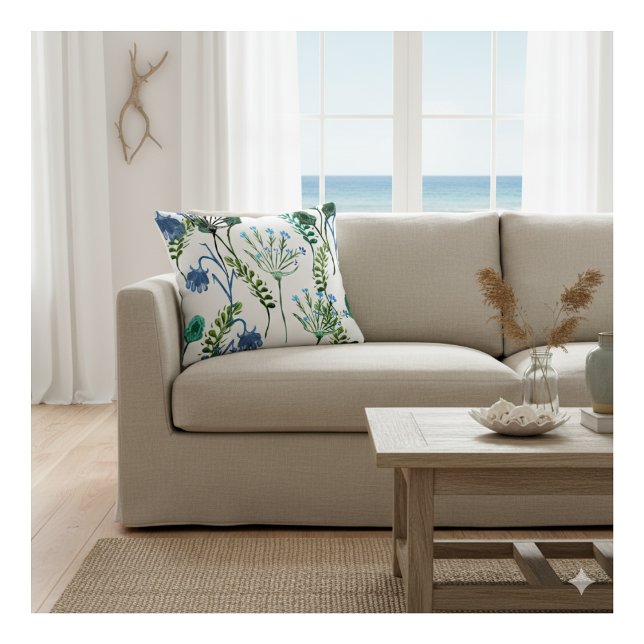 Almofada Blue Green Watercolor Wildflower  (Criador carregado)