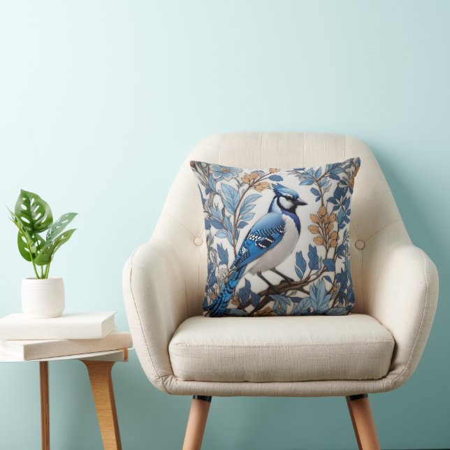 Almofada Blue Jay Bird Blue Elegante Floral (Cadeira)