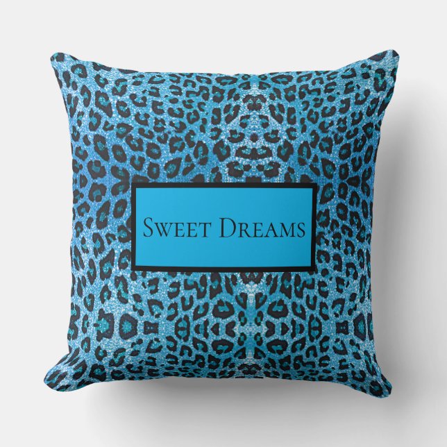Almofada Blue Leopard Faux Sparkle Sweet Dreams Modern Chic (Frente)