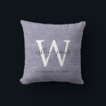 Almofada Blue Linen White Monogramas Keepsael<br><div class="desc">Elegante travesseiro de efeito de linhagem azul com seu texto na caligrafia manuscrita de cinza escura. Basta adicionar seus nomes, monograma e data de casamento. presente de excelente para um casal recém-casado. Desenvolvido exclusivamente para você pelo Happy Dolphin Studio. Se precisar de ajuda ou produtos correspondentes, entre em contato conosco...</div>