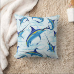 Almofada Blue Marlin Jumping out of Ocean<br><div class="desc">Realistic illustration of a beautiful Marlin Fish Ocean Animal jumping out of ocean. Vector Art copyright BluedarkArt TheChameleonArt.</div>