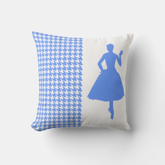 Almofada Blue Modern Houndstooth com Silhouette de Moda (Frente)