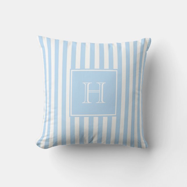 Almofada Blue Monogram Stripe Preppy & Chic Spring Summer  (Frente)