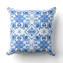 Blue Moroccan Zellige Pattern Throw Pillow