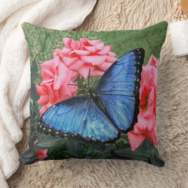 Almofada Blue Morpho Butterfly Arte Floral (Cobertor)