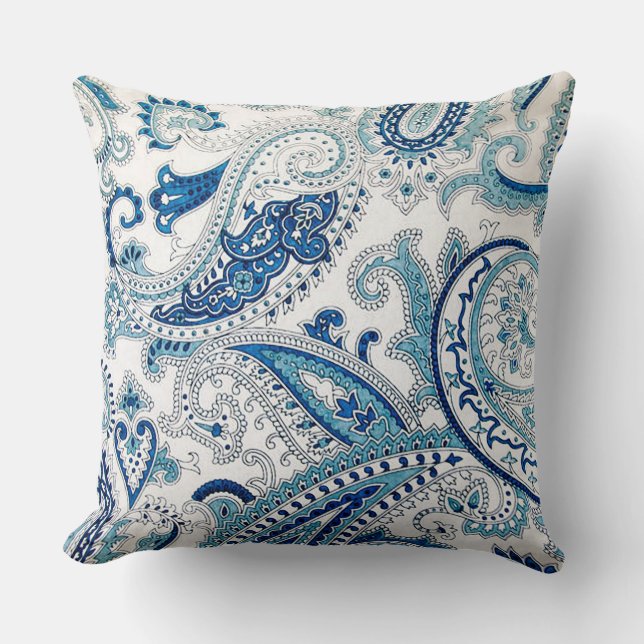Almofada Blue Paisley Throw Pillow (Frente)