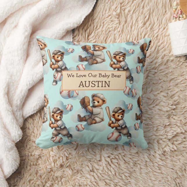 Almofada Blue Personalized Watercolor Teddy Bears (Cobertor)