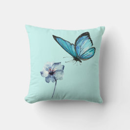 Almofada Blue Pillow with Butterfly and Blue Flower