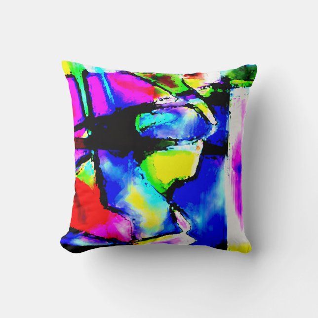 Almofada Blue Pink Black Yellow Green Abstract Art Motif (Frente)