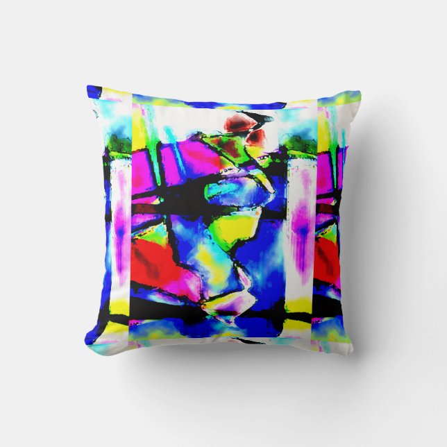Almofada Blue Pink Black Yellow Green Patchwork Art Motif (Frente)