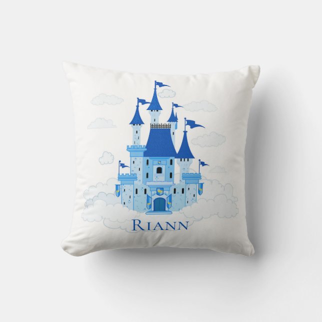 Almofada Blue Princess Castle Personalizado Girly (Frente)