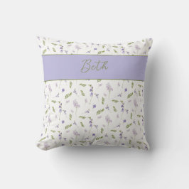 Almofada Blue Purple Watercolor Wildflower Monogram Name 