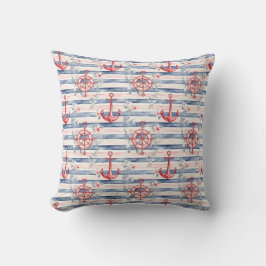 Almofada Blue Red Anchors Floral Stripes Beach 