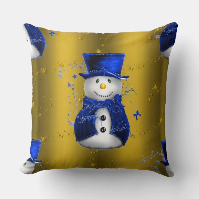 Almofada Blue Snowman no Dourado Natal (Frente)