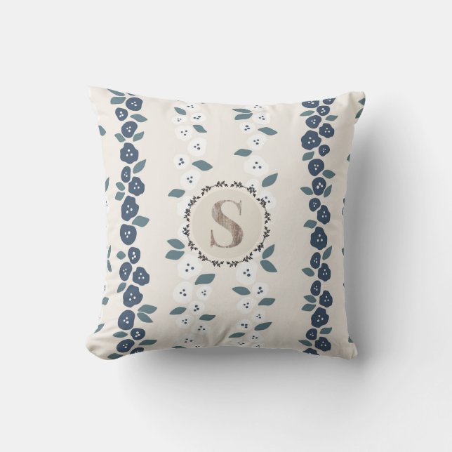 Almofada Blue Tan Floral Monogramhouse Vintage (Frente)