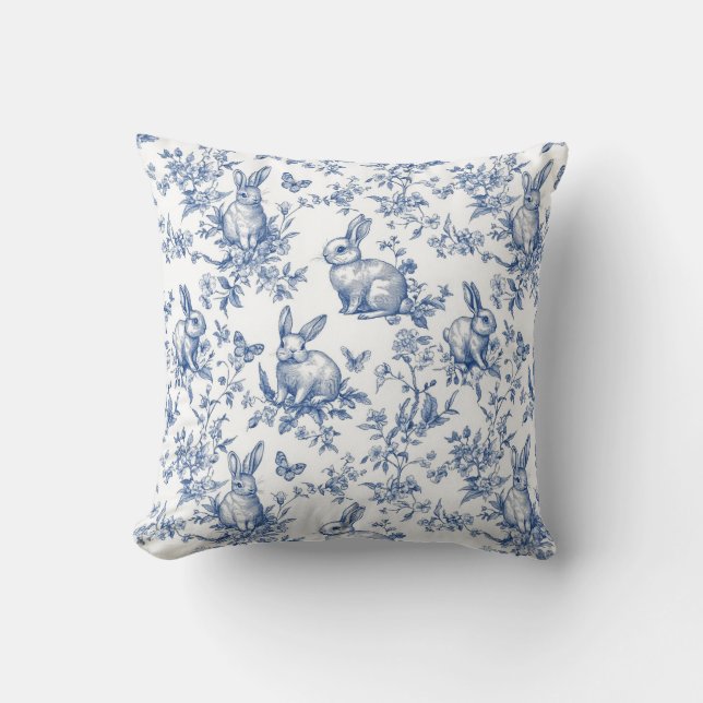 Almofada Blue Toile De Jouy Coelhinho da Páscoa (Frente)
