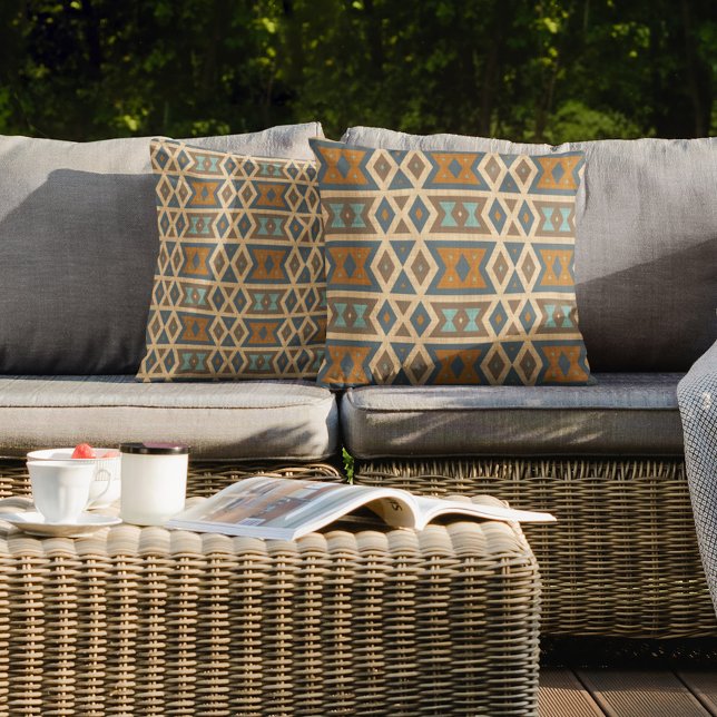 Almofada Blue Turquoise Teal Terraccotta Brown (Criador carregado)