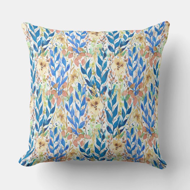 Almofada Blue Watercolor Blossom Garden (Frente)