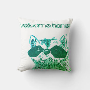 Almofada Blue Welcome Home Woodland Animal Raccoon